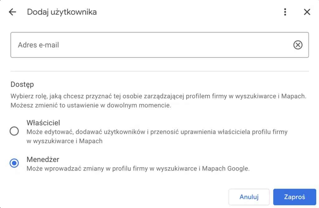 Następnie wybierz odpowiednią rolę i kliknij Zaproś.
