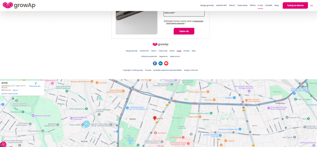 Mapa Google z wizytówką firmy na stronie