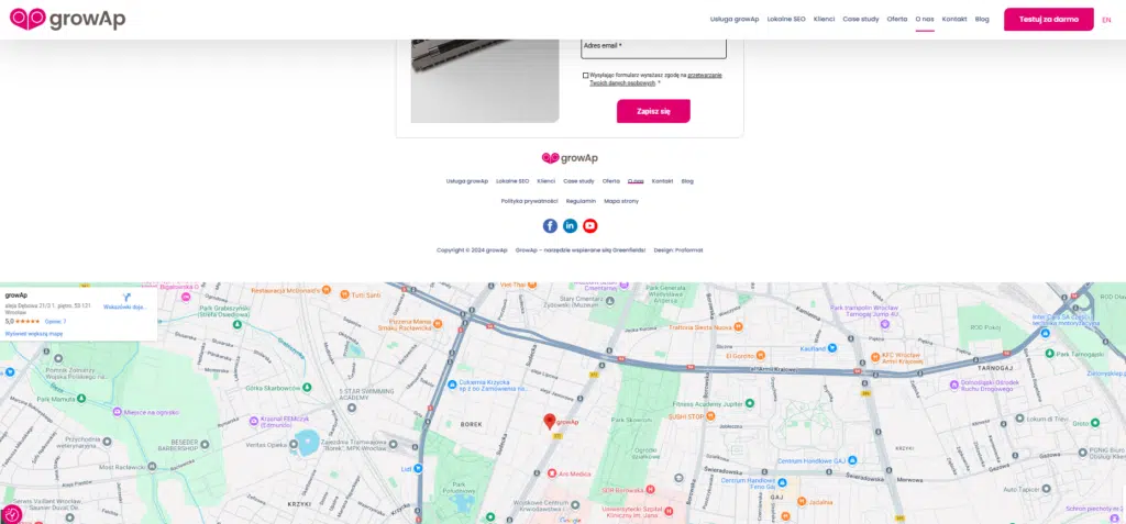 Mapa Google z wizytówką firmy na stronie