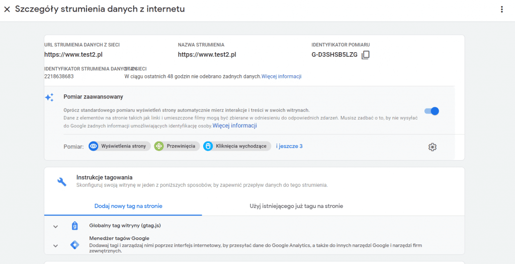 Jak założyć konto Google Analytics 4, strumień danych
