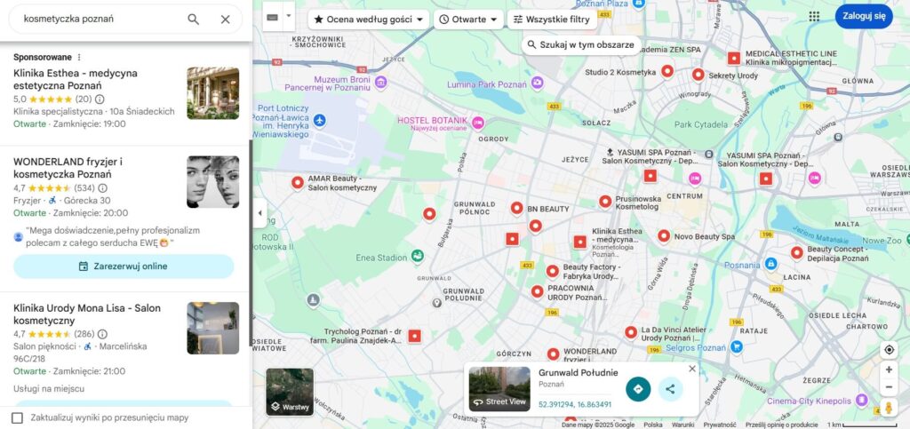 Wizytówki firmowe na Mapach Google na urządzeniach desktopowych