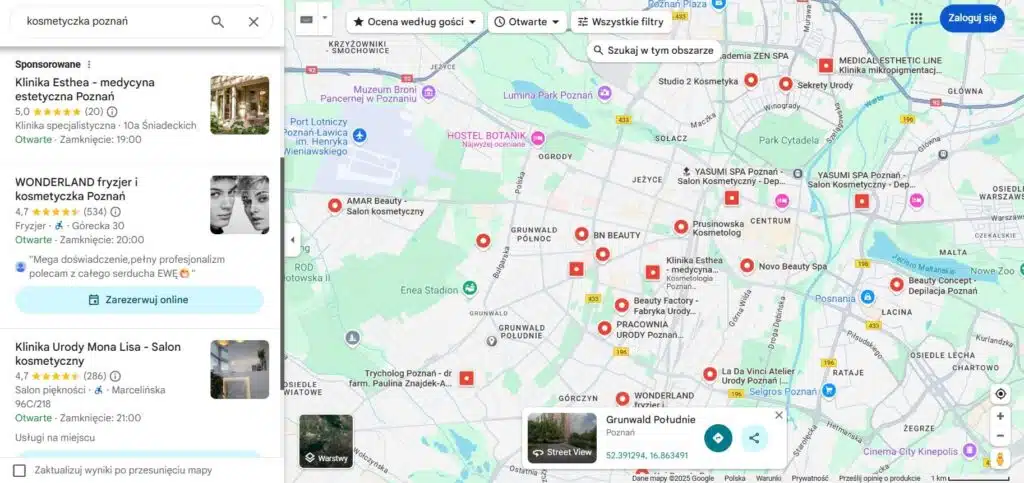 Wizytówki firmowe na Mapach Google na urządzeniach desktopowych