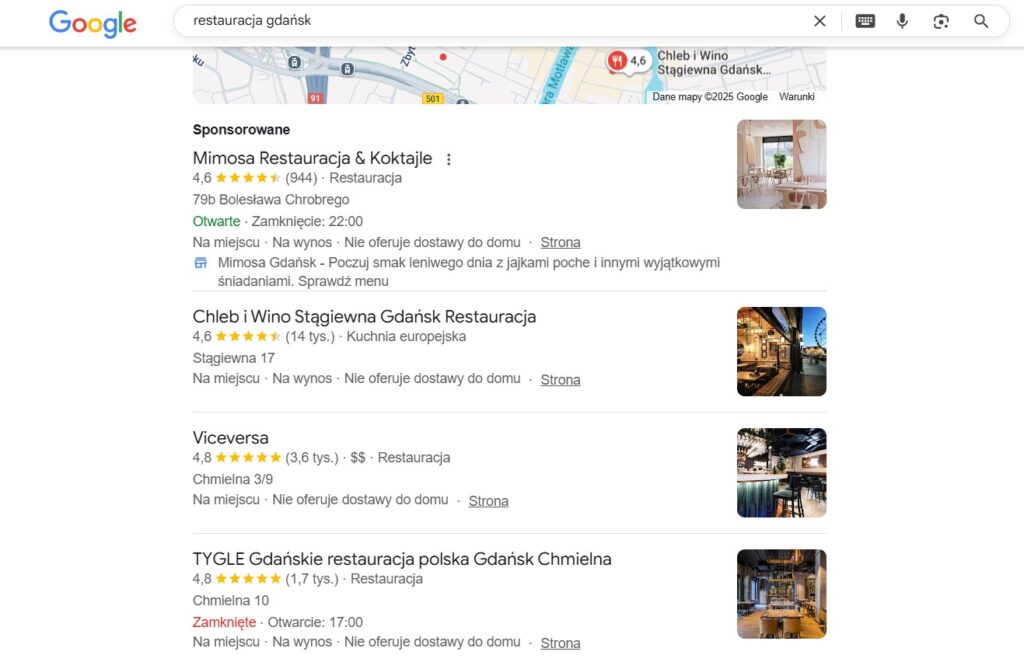 Wizytówka firmowa w sekcji local pack