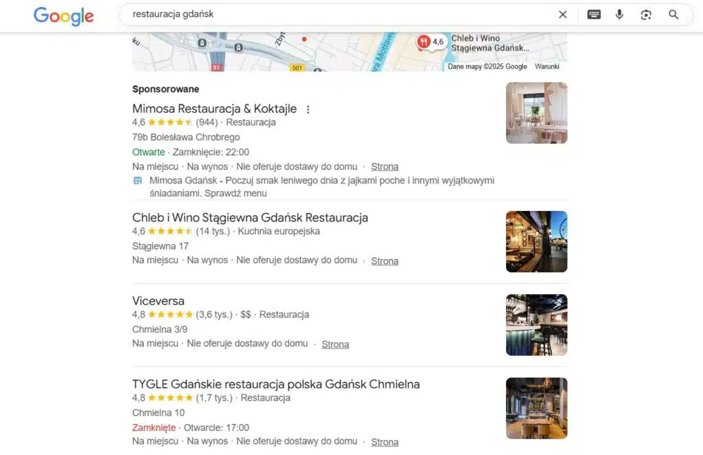 Wizytówka firmowa w sekcji local pack