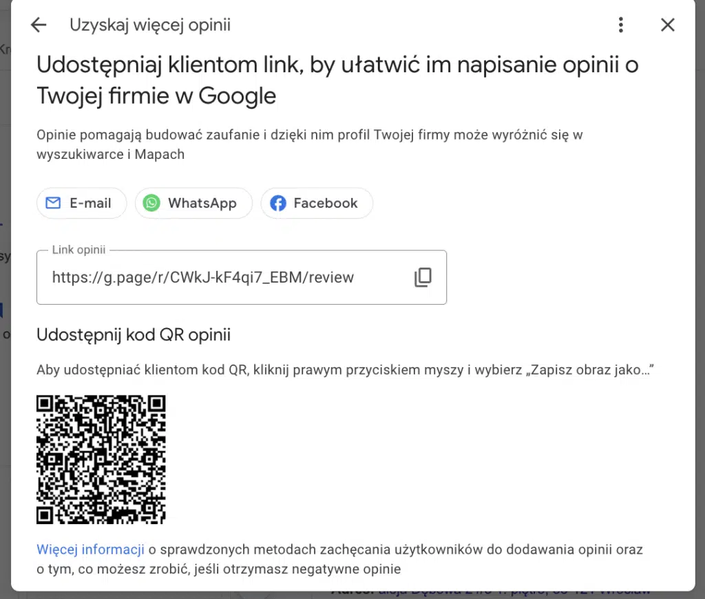 generowanie linka do dodawania opinii na Google Maps