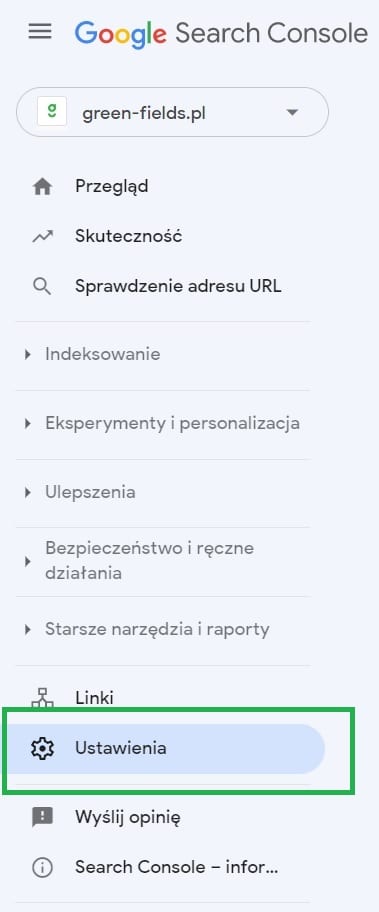 google search console pasek boczny uslugi