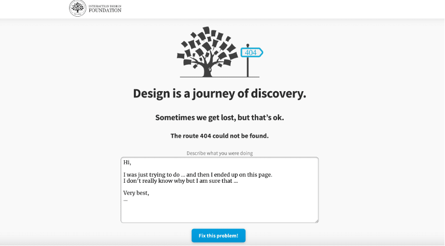 Strona błędu 404 interaction design
