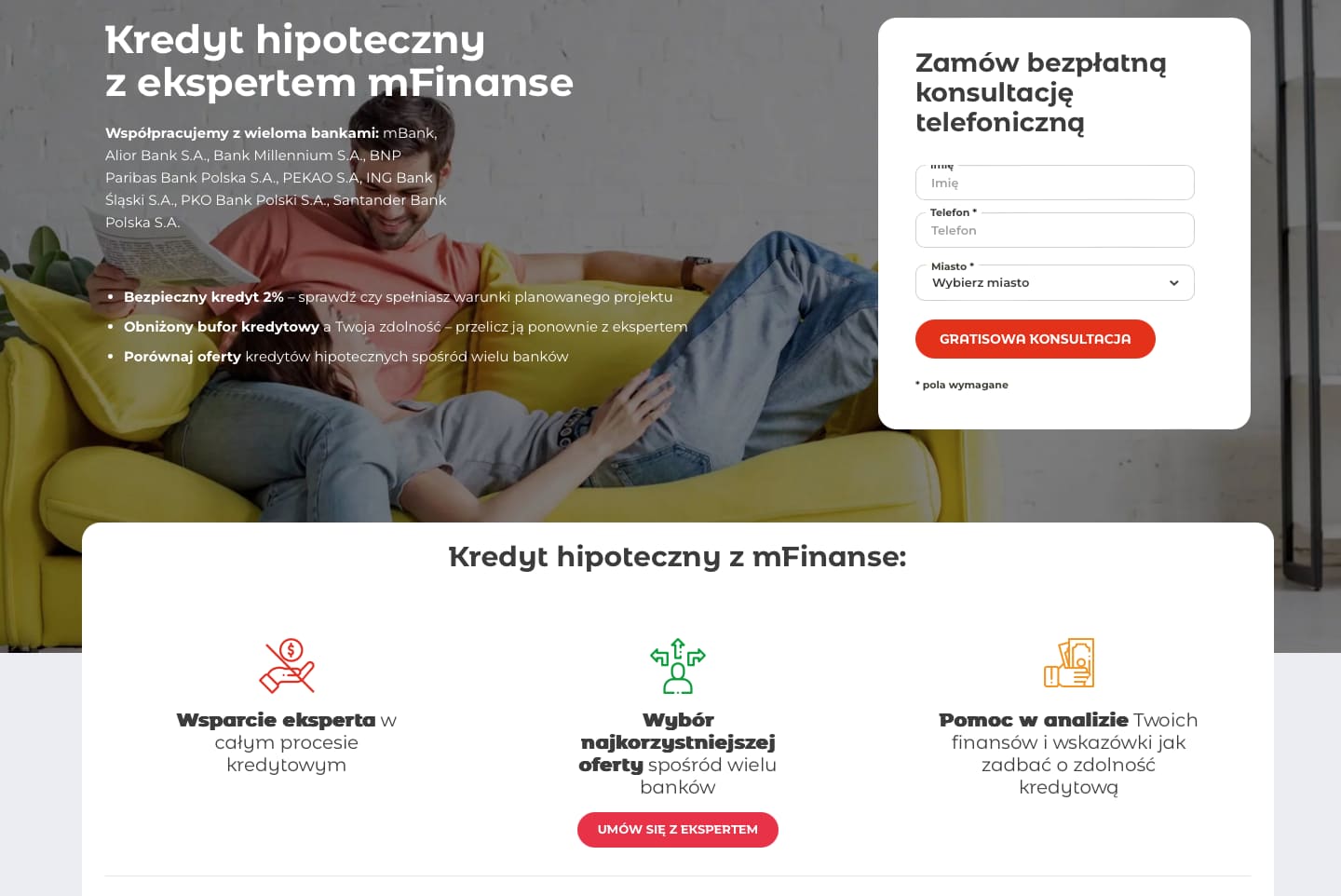 Landing page z przykładem prezentowania ceny kredytu hipotecznego