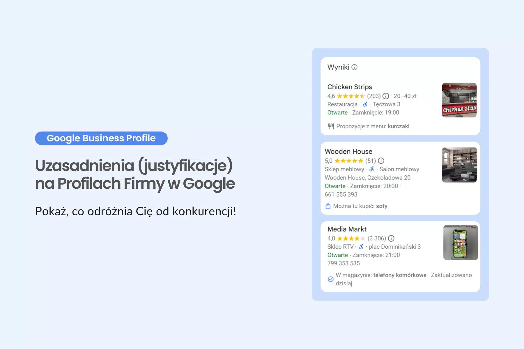 Uzasadniania na profilach firmy w Google