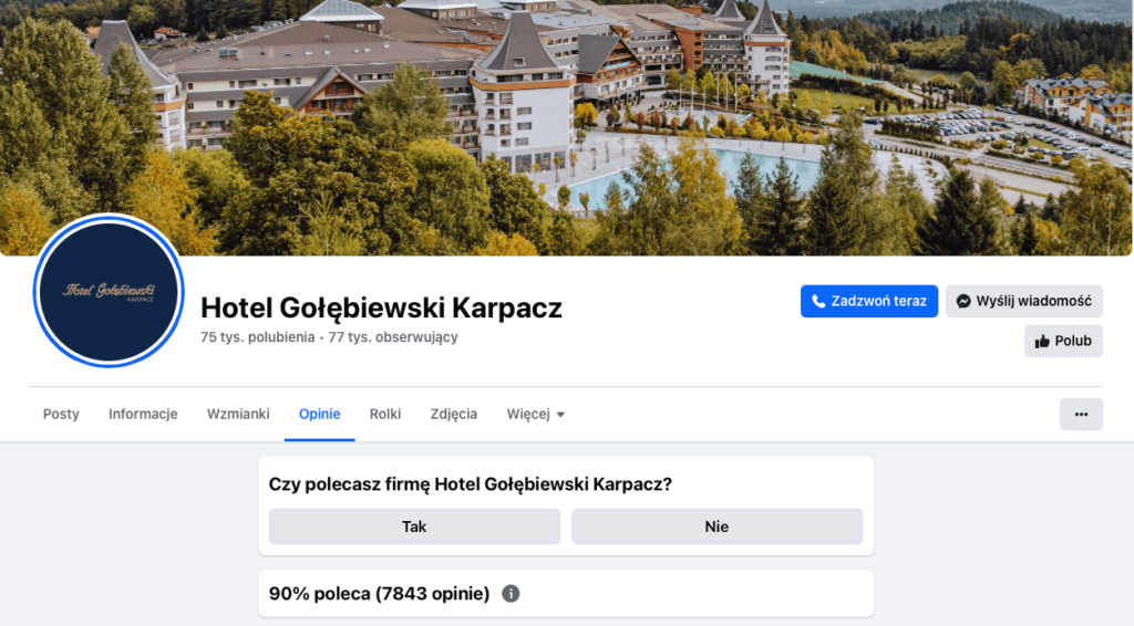 Reklama hotelu - przykład, źródło: Facebook