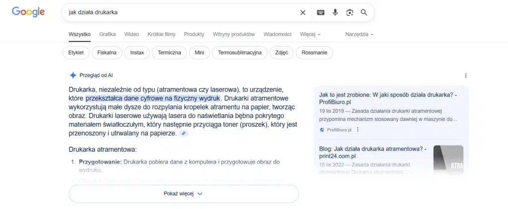 AI Overviews krótkie i dłuższe teksty