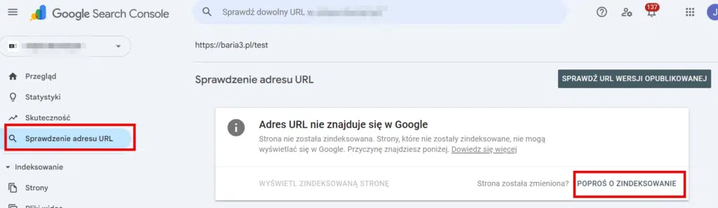 zgłaszanie strony do indeksowania w GSC