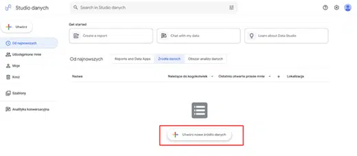 Podłącz źródło danych, np. Google Analytics 4 lub Google Ads.